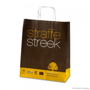 Paper carrier bag with twisted handles 'Straffe streek', coated paper, white