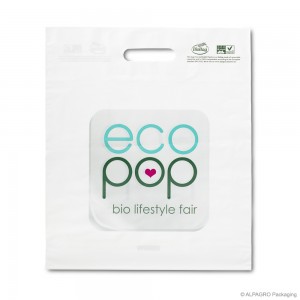 Patch handle carrier bag 'Ecopop', bioplastic, white coloured