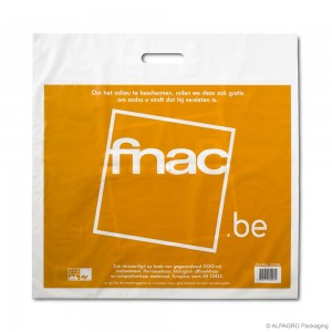 Patch handle carrier bag 'Fnac', bioplastic, white coloured