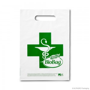 Carrier bag with punched-out handle 'Pharma small', bioplastic, white coloured