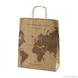 Paper carrier bag with twisted handles 'Flanders Investment & Trade', recycled paper, brown