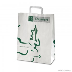 Paper carrier bag with flat handles 'Damhert', plain kraft paper, white