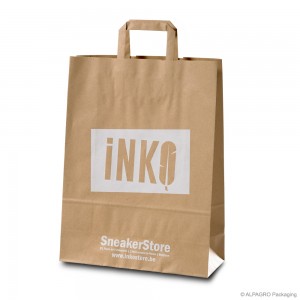 Paper carrier bag with flat handles 'Inkostore', recycled paper, brown