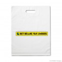 Patch handle carrier bag 'Het Belang van Limburg', LDPE, white coloured, 50µ, 35 x 45 + 0 cm