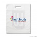 Patch handle carrier bag 'Kraft Foods', LDPE, white coloured, 50µ, 35 x 44 + 4 cm