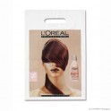Patch handle carrier bag 'L'Oreal', LDPE, white coloured, 50µ, 25 x 33 + 0 cm
