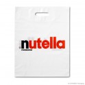 Patch handle carrier bag 'Nutella', LDPE, white coloured, 50µ, 35 x 44 + 4 cm