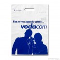 Sac à poignée découpée et renforcée 'Vodacom', PEMD, blanc dans la masse, 30 µ, 32 x 44 + 0 cm