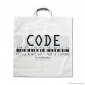 Loop handle carrier bag 'Code', MDPE, white coloured, 60µ, 44 x 45 + 5 cm