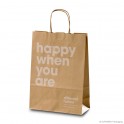 Paper carrier bag with twisted handles 'Different hotels', recycled paper, brown, 100 g, 23 x 10 x 32 cm