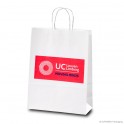 Paper carrier bag with twisted handles 'UCLL', plain kraft paper, white, 100 g, 26 x 11 x 34,5 cm